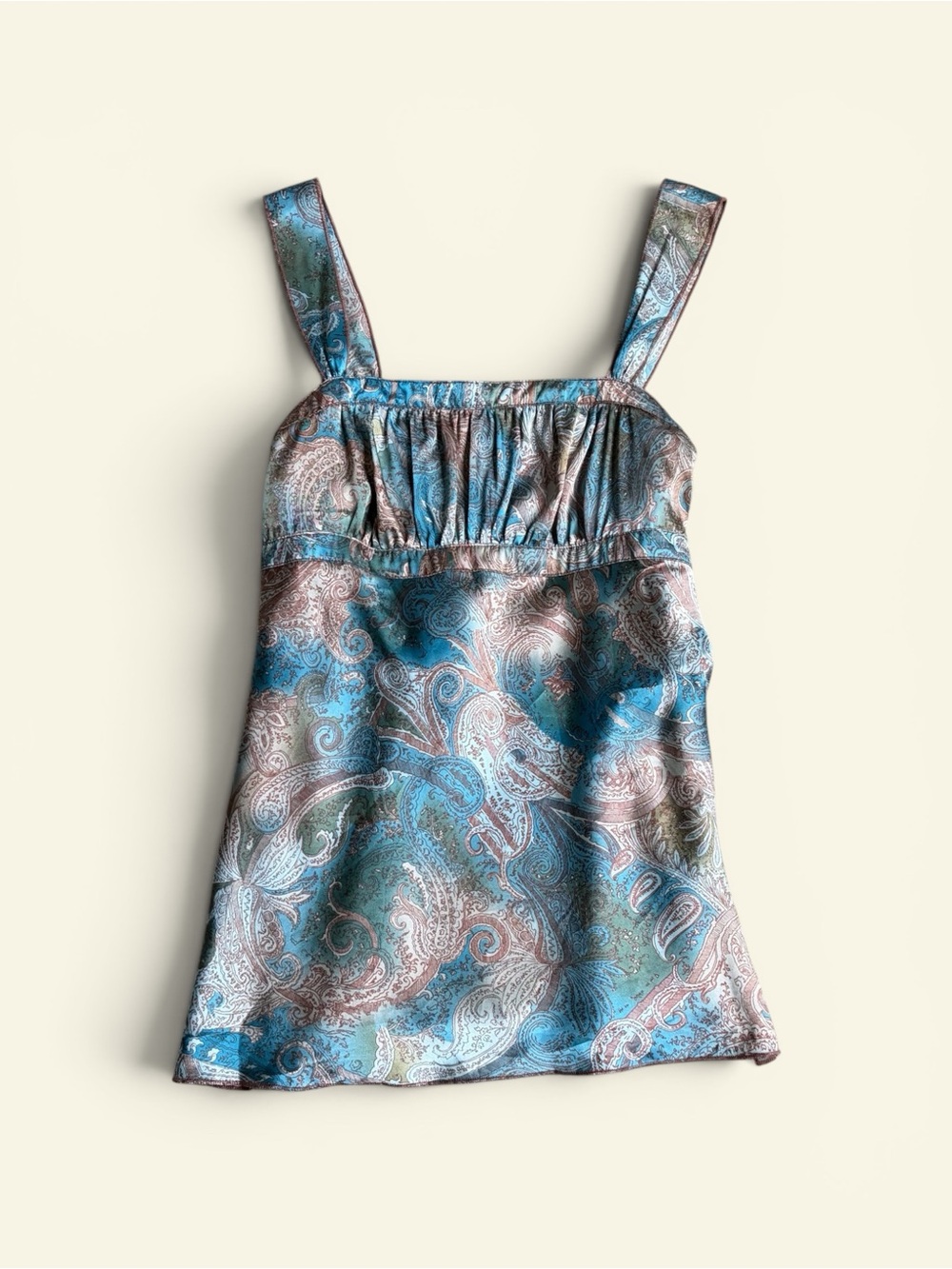 Vintage Y2K Self Esteem Blue Paisley Tank Top Boho Fairycore Empire Waist XL